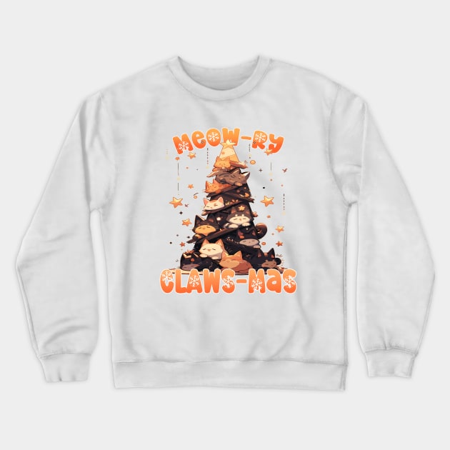 Kawaii Anime Super Cute Cat Catmas Tree: Meowry Clawsmas Crewneck Sweatshirt by RuftupDesigns